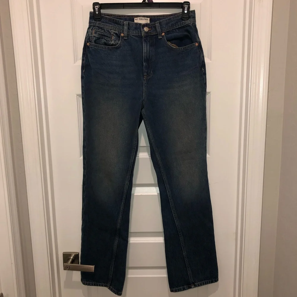 We The Free by Free People Blue Xena Slim Straight Boho Western Jeans sz 29